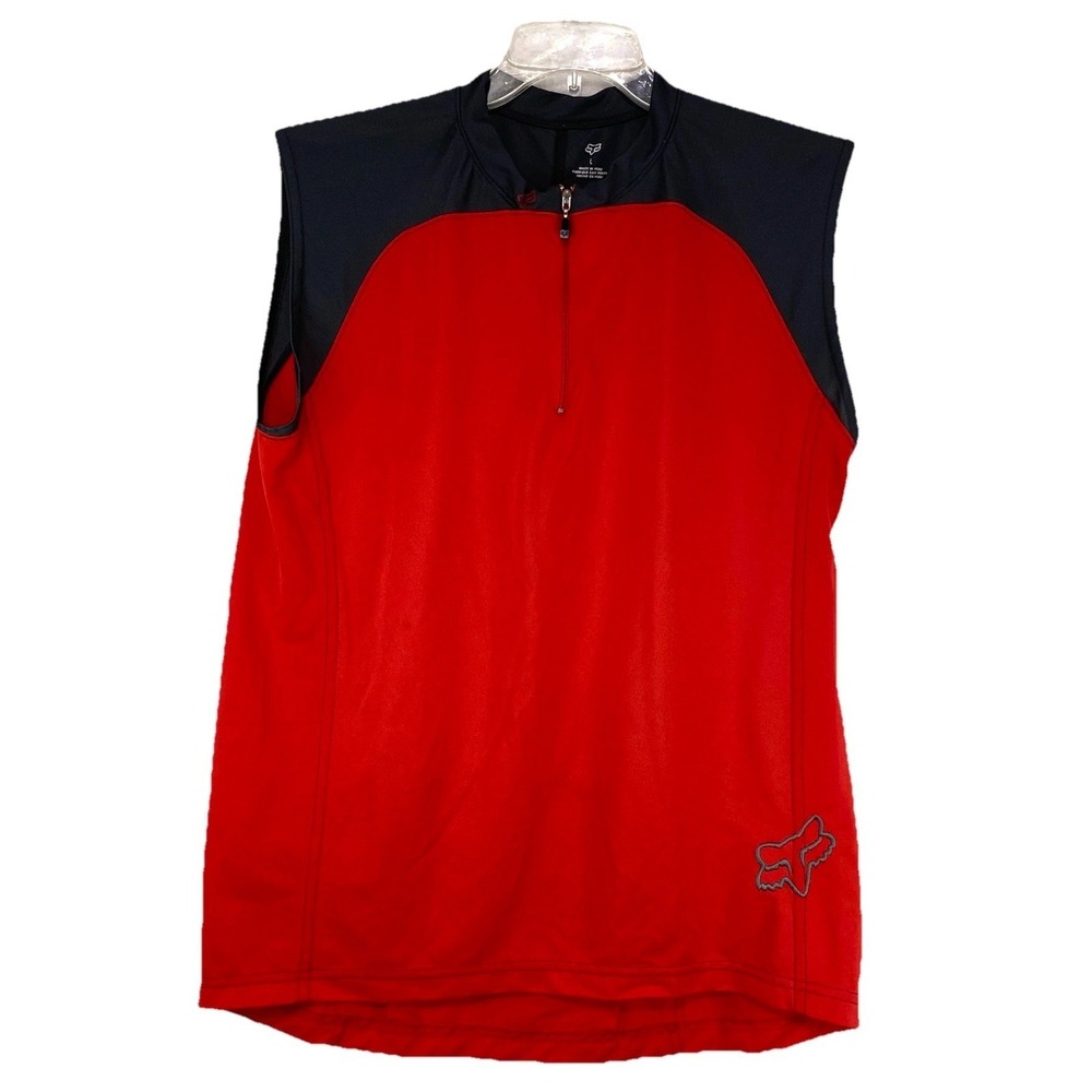 Fox Racing Activewear Tank Top Mens‎ Large Red/Gray Embroidered Logo Quarter Zip